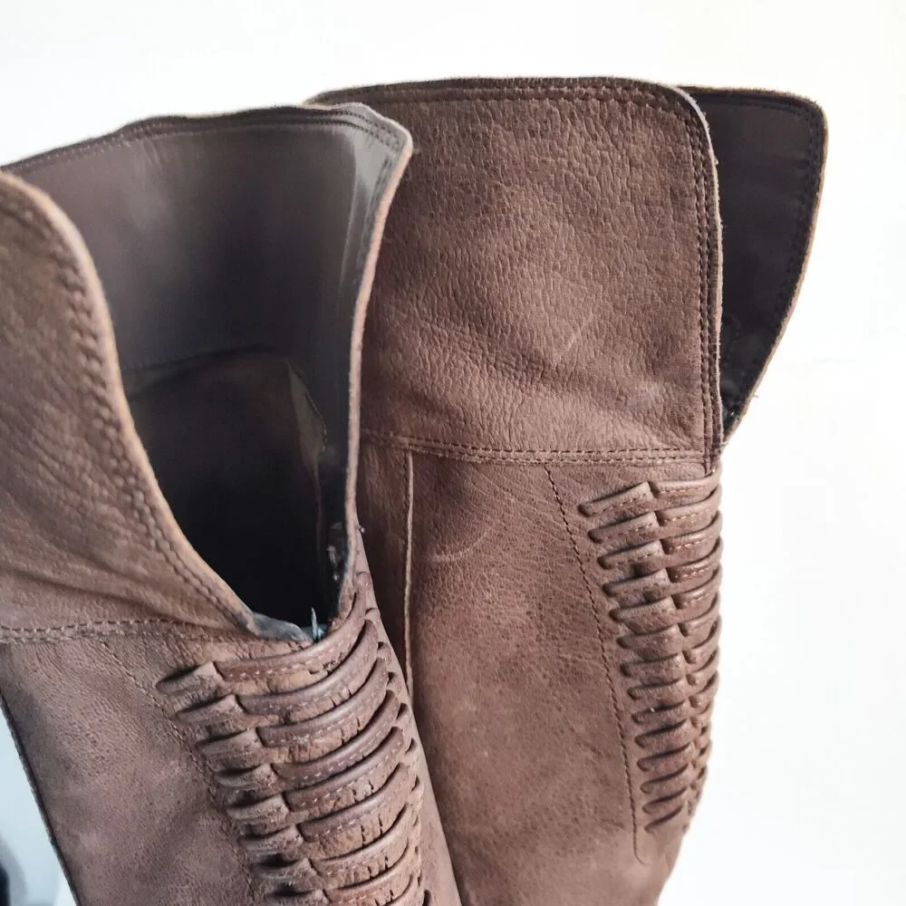Vince Camuto Patamina Over The Knee Boot Taupe Brown‎ Leather Size 6.5 Lace-up
